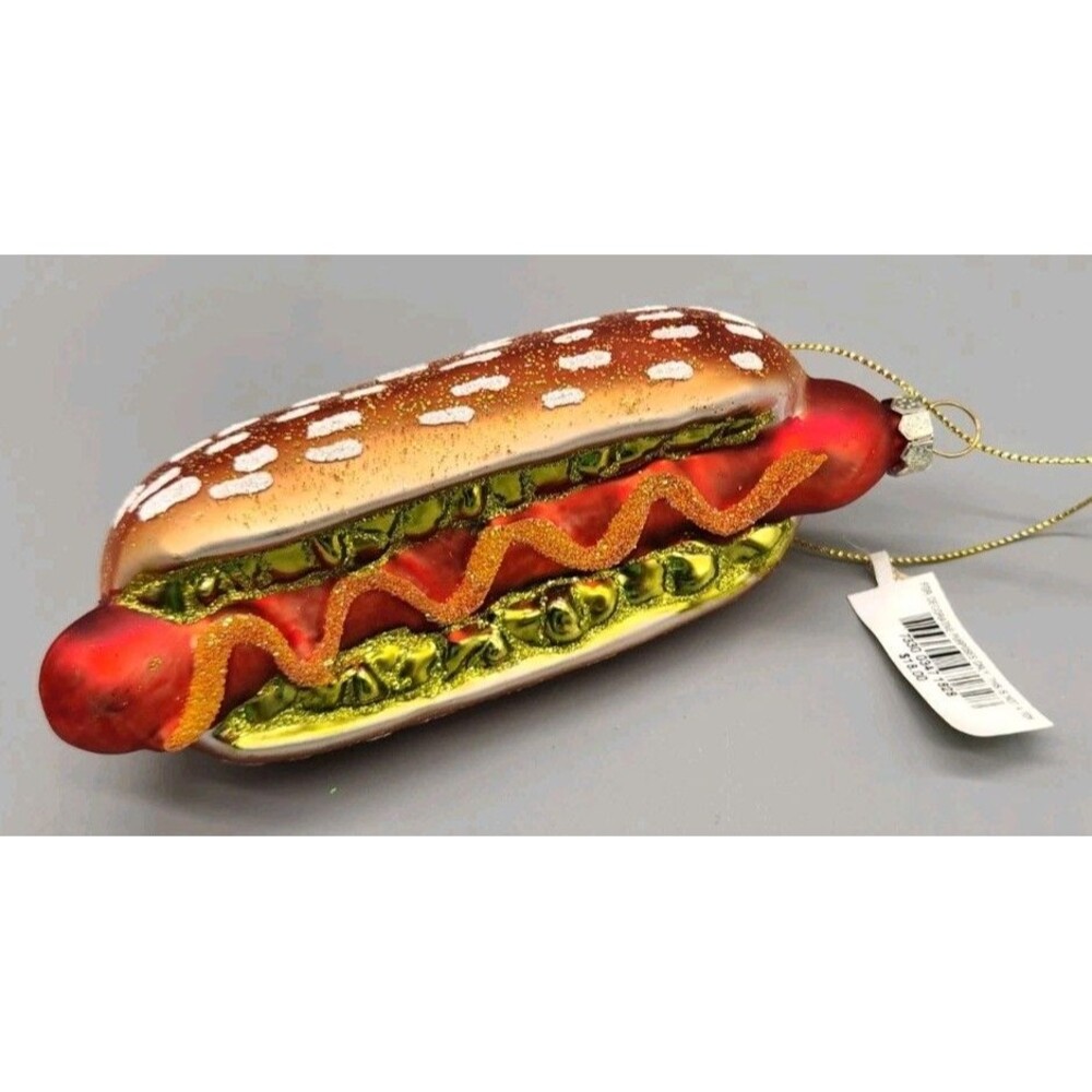 Macy Holiday Lane Glass Blown Ornament Hot Dog Glitter